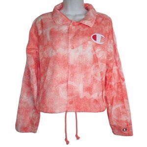 Champion Women's Orange & White Snap-Button Jacket Windbreaker Women‎ M Spellout